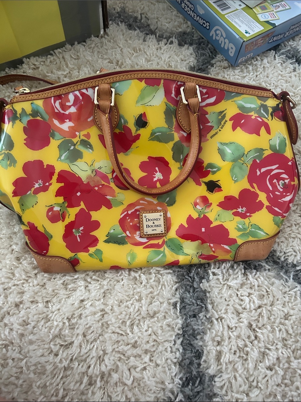 Dooney & Bourke Yellow Floral Tote with Red & Green Accents